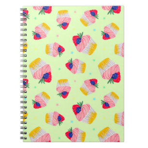 Seamless pattern with a cupcake with strawberries notebook
