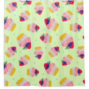 Seamless pattern with a cupcake with strawberries shower curtain