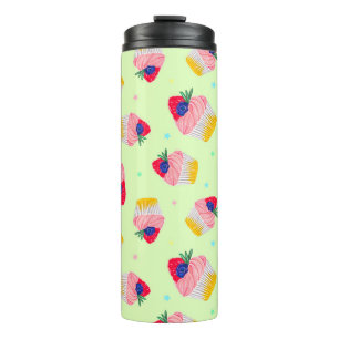 Seamless pattern with a cupcake with strawberries thermal tumbler