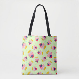 Seamless pattern with a cupcake with strawberries tote bag