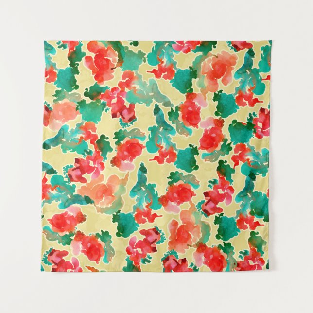 Seamless pattern with Abstract flowers drawn by a  Tapestry (Front)