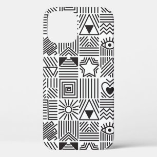 Seamless pattern with abstract line art mosaic in iPhone 12 case