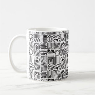 Seamless pattern with abstract line art mosaic in coffee mug