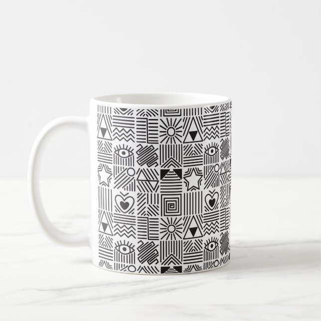 Seamless pattern with abstract line art mosaic in  coffee mug (Left)