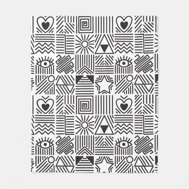 Seamless pattern with abstract line art mosaic in  fleece blanket (Front)