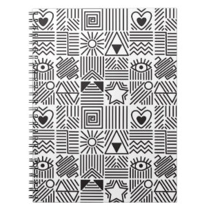 Seamless pattern with abstract line art mosaic in notebook