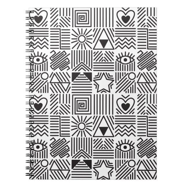 Seamless pattern with abstract line art mosaic in  notebook (Front)