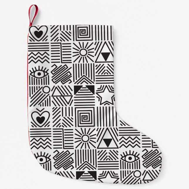 Seamless pattern with abstract line art mosaic in  small christmas stocking (Front)