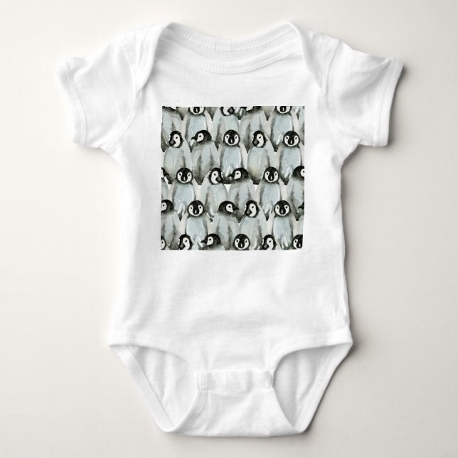 Seamless pattern with adorable penguins. baby bodysuit (Front)
