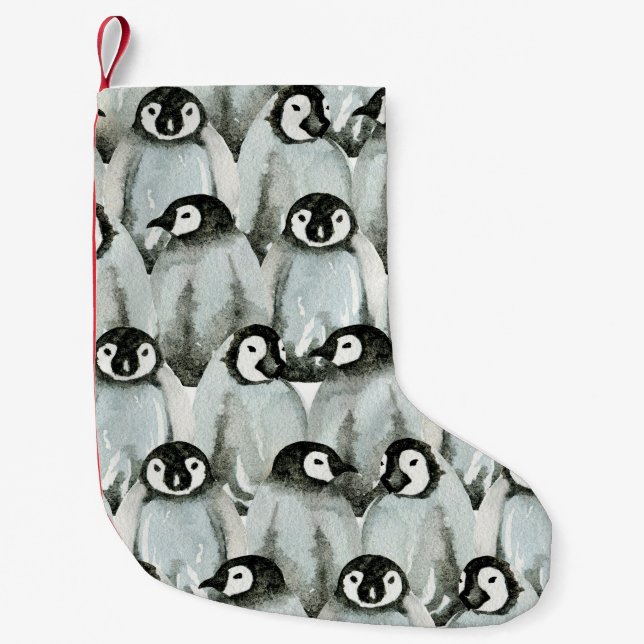Seamless pattern with adorable penguins. small christmas stocking (Front)