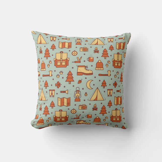 Seamless pattern with adventure travel icons.  cushion (Front)