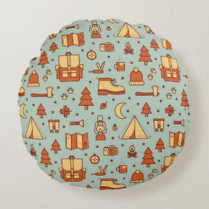 Seamless pattern with adventure travel icons.  round cushion