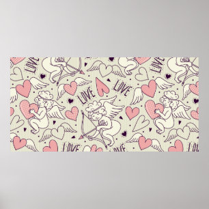 Seamless pattern with angels. Valentine's Day. Lov Poster