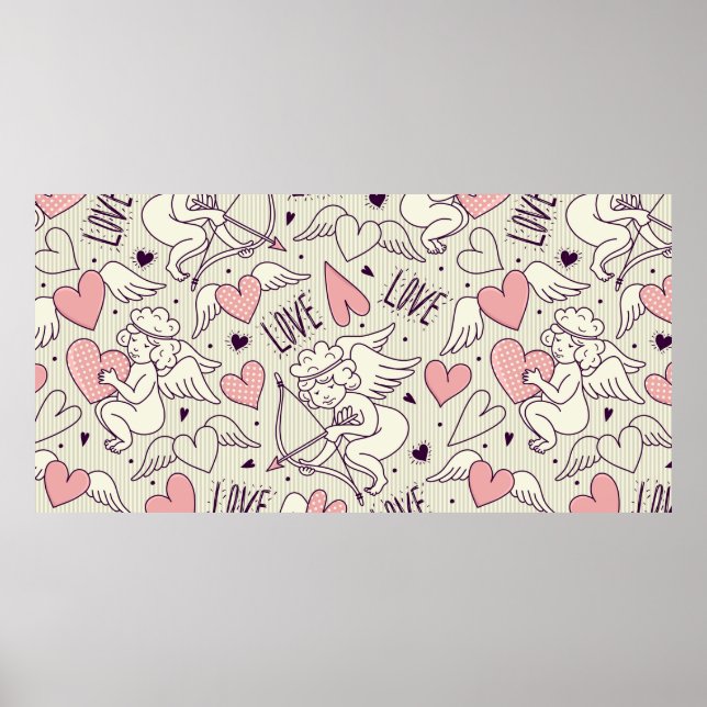 Seamless pattern with angels. Valentine's Day. Lov Poster (Front)