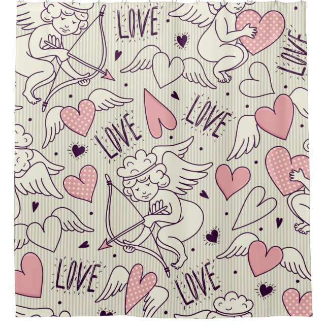 Seamless pattern with angels. Valentine's Day. Lov Shower Curtain (Front)