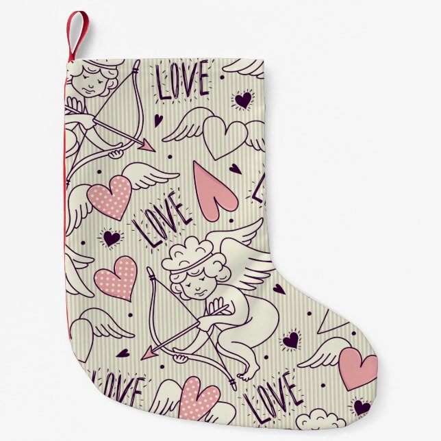 Seamless pattern with angels. Valentine's Day. Lov Small Christmas Stocking (Front)