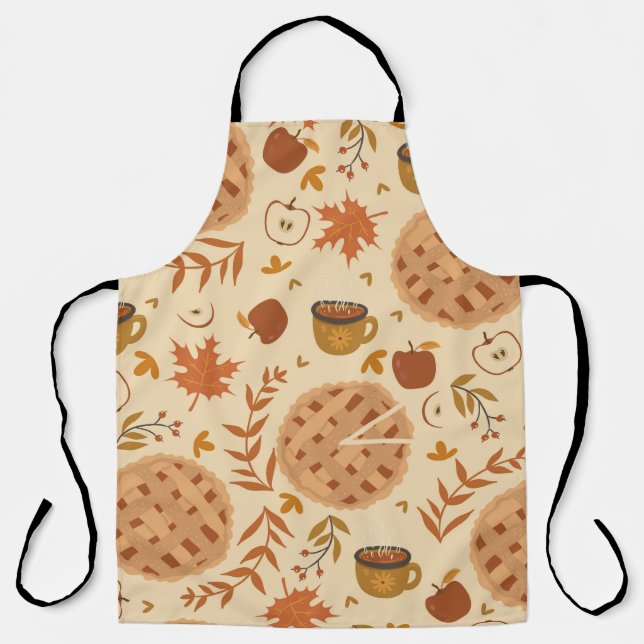 Seamless pattern with apple pie, apples and mugs.  apron (Front)