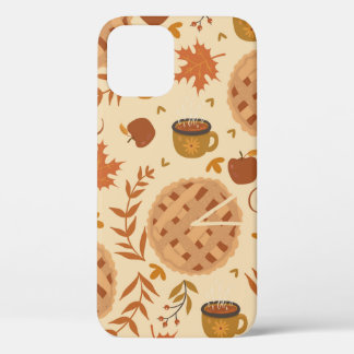 Seamless pattern with apple pie, apples and mugs.  iPhone 12 case
