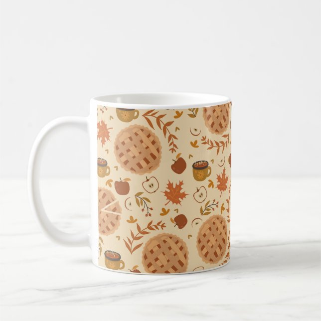 Seamless pattern with apple pie, apples and mugs.  coffee mug (Left)