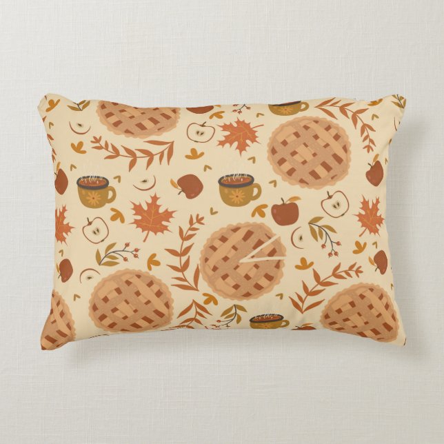 Seamless pattern with apple pie, apples and mugs.  decorative cushion (Front)