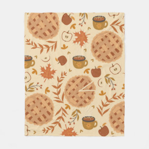 Seamless pattern with apple pie, apples and mugs. fleece blanket