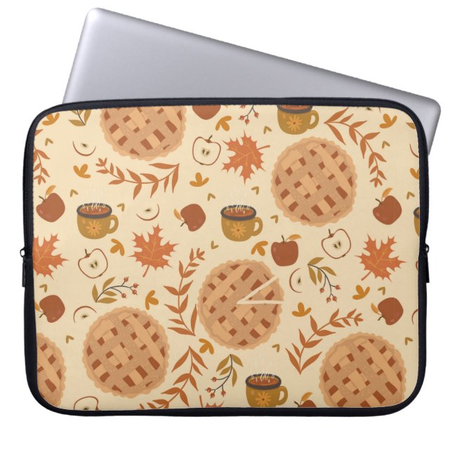 Seamless pattern with apple pie, apples and mugs.  laptop sleeve (Front)