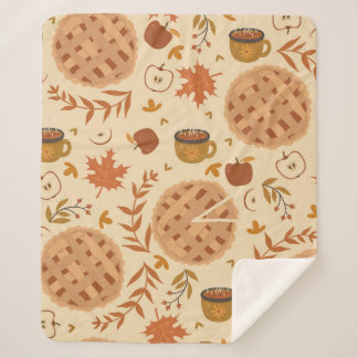 Seamless pattern with apple pie, apples and mugs.  sherpa blanket