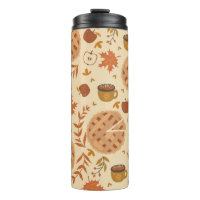 Seamless pattern with apple pie, apples and mugs.