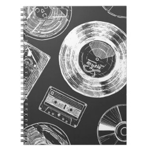 Seamless pattern with Audio and video carriers. Vi Notebook