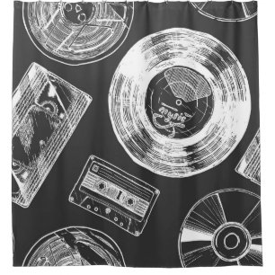 Seamless pattern with Audio and video carriers. Vi Shower Curtain