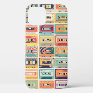 Seamless pattern with audio cassette tapes in a re iPhone 12 case