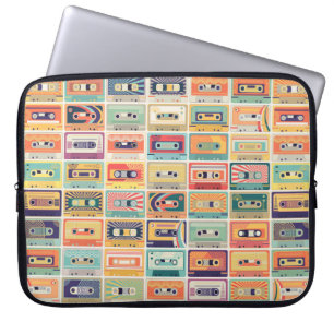 Seamless pattern with audio cassette tapes in a re laptop sleeve