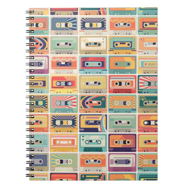 Seamless pattern with audio cassette tapes in a re notebook (Front)