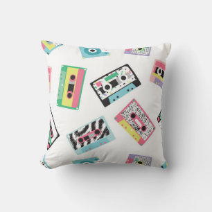 Seamless pattern with audio tapes in retro 80s sty cushion