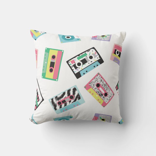 Seamless pattern with audio tapes in retro 80s sty cushion (Front)