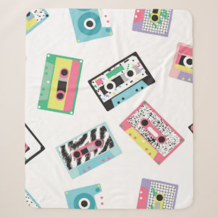 Seamless pattern with audio tapes in retro 80s sty sherpa blanket