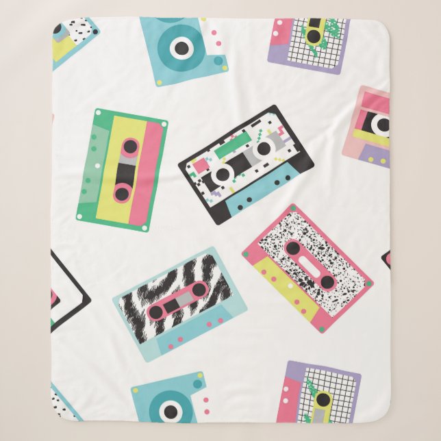 Seamless pattern with audio tapes in retro 80s sty sherpa blanket (Front)