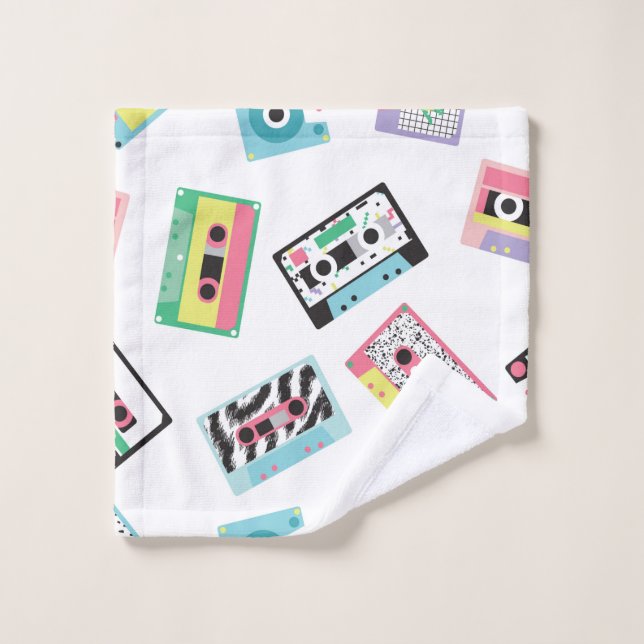 Seamless pattern with audio tapes in retro 80s sty wash cloth (Wash Cloth)