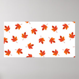 Seamless pattern with autumn leaves. Watercolor ha Poster