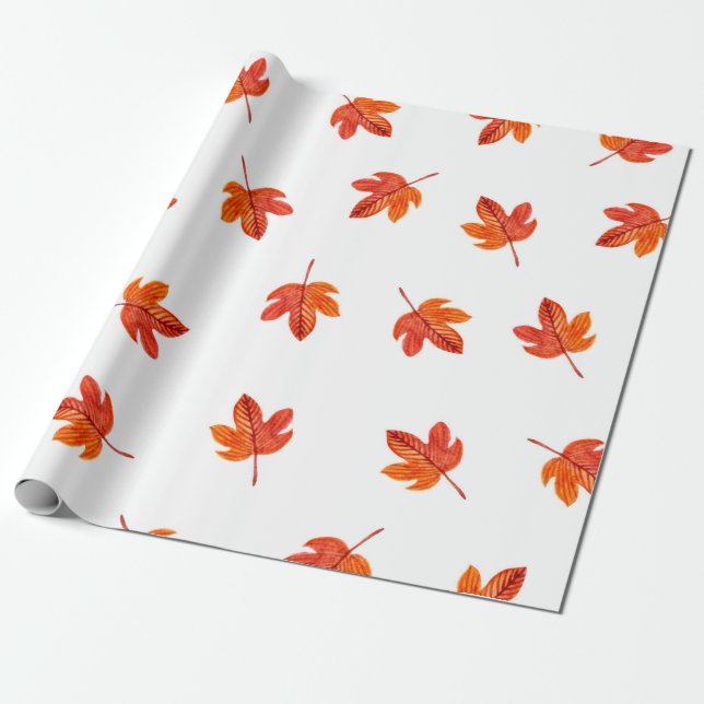 Seamless pattern with autumn leaves. Watercolor ha Wrapping Paper (Unrolled)