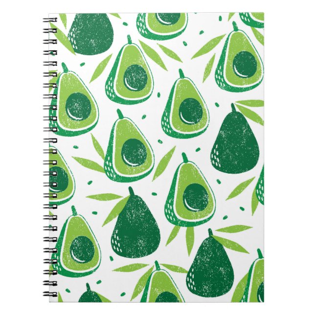 Seamless pattern with avocados. Stamp textured. vi Notebook (Front)
