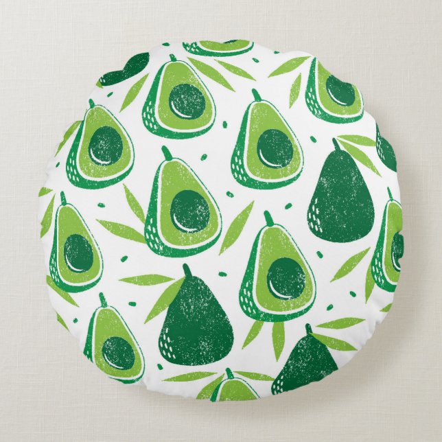 Seamless pattern with avocados. Stamp textured. vi Round Cushion (Front)