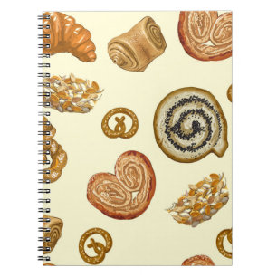 Seamless pattern with bakery product notebook