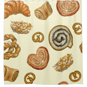 Seamless pattern with bakery product shower curtain