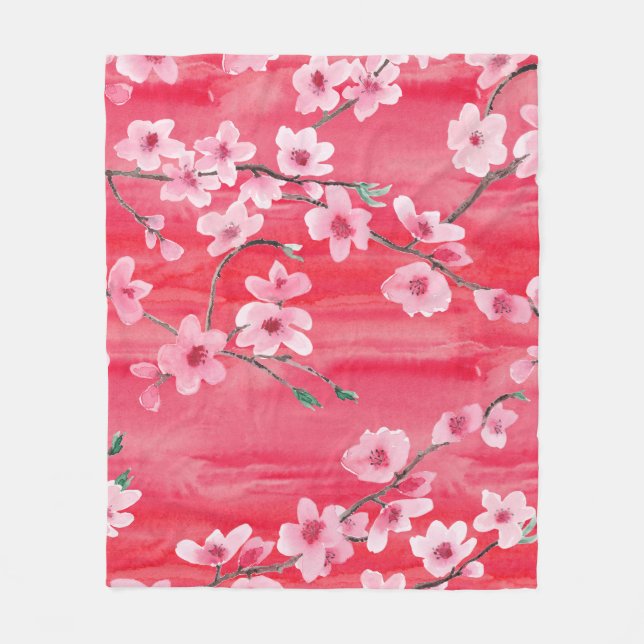 Seamless pattern with Beautiful Cherry blossom flo Fleece Blanket (Front)