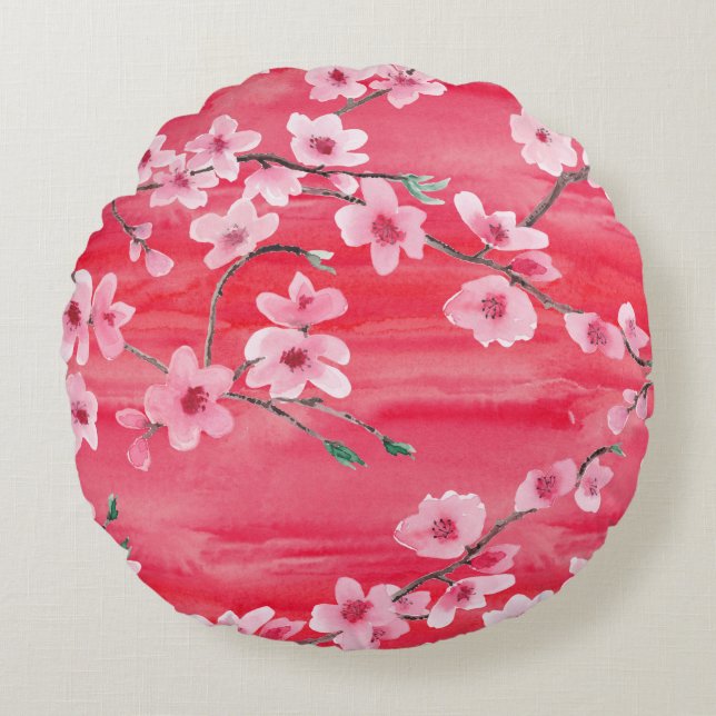 Seamless pattern with Beautiful Cherry blossom flo Round Cushion (Front)