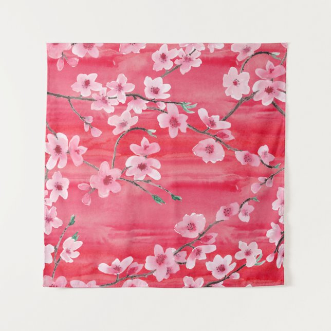 Seamless pattern with Beautiful Cherry blossom flo Tapestry (Front)
