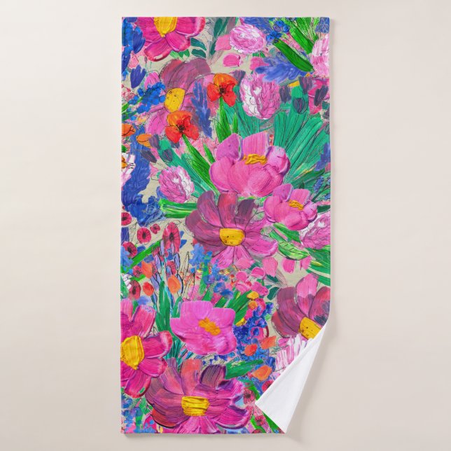 Seamless pattern with Beautiful flowers. Watercolo Bath Towel (Bath Towel)