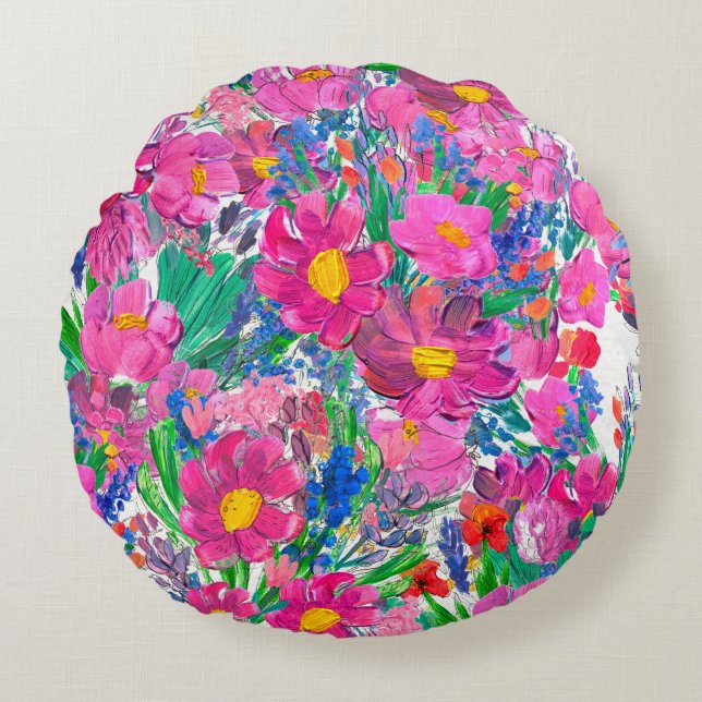 Seamless pattern with Beautiful flowers. Watercolo Round Cushion (Front)