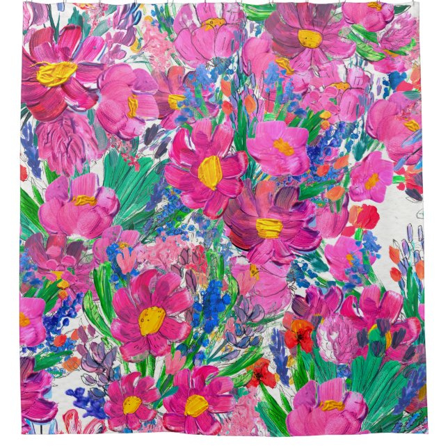 Seamless pattern with Beautiful flowers. Watercolo Shower Curtain (Front)